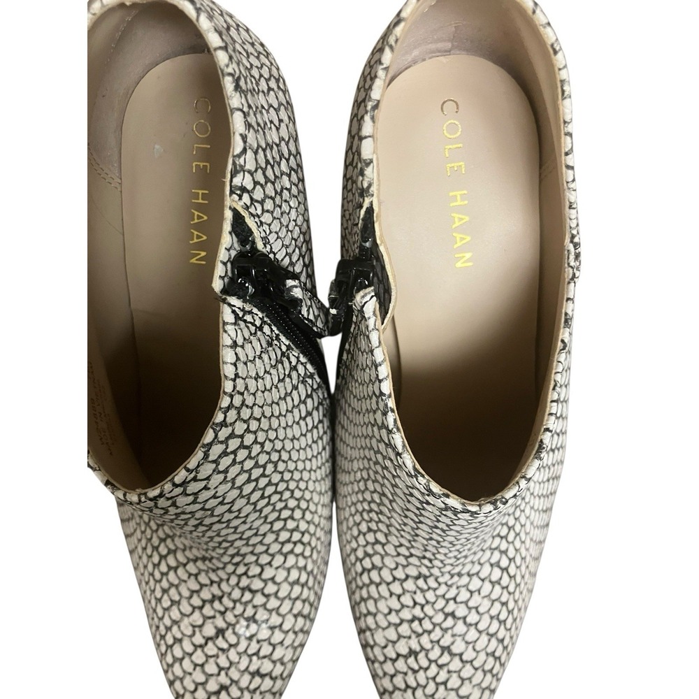 Cole Haan Vestry Edgy Ankle Leather Heel Booties Pointed Toe Snake Print Shoe 7B - Picture 4 of 13
